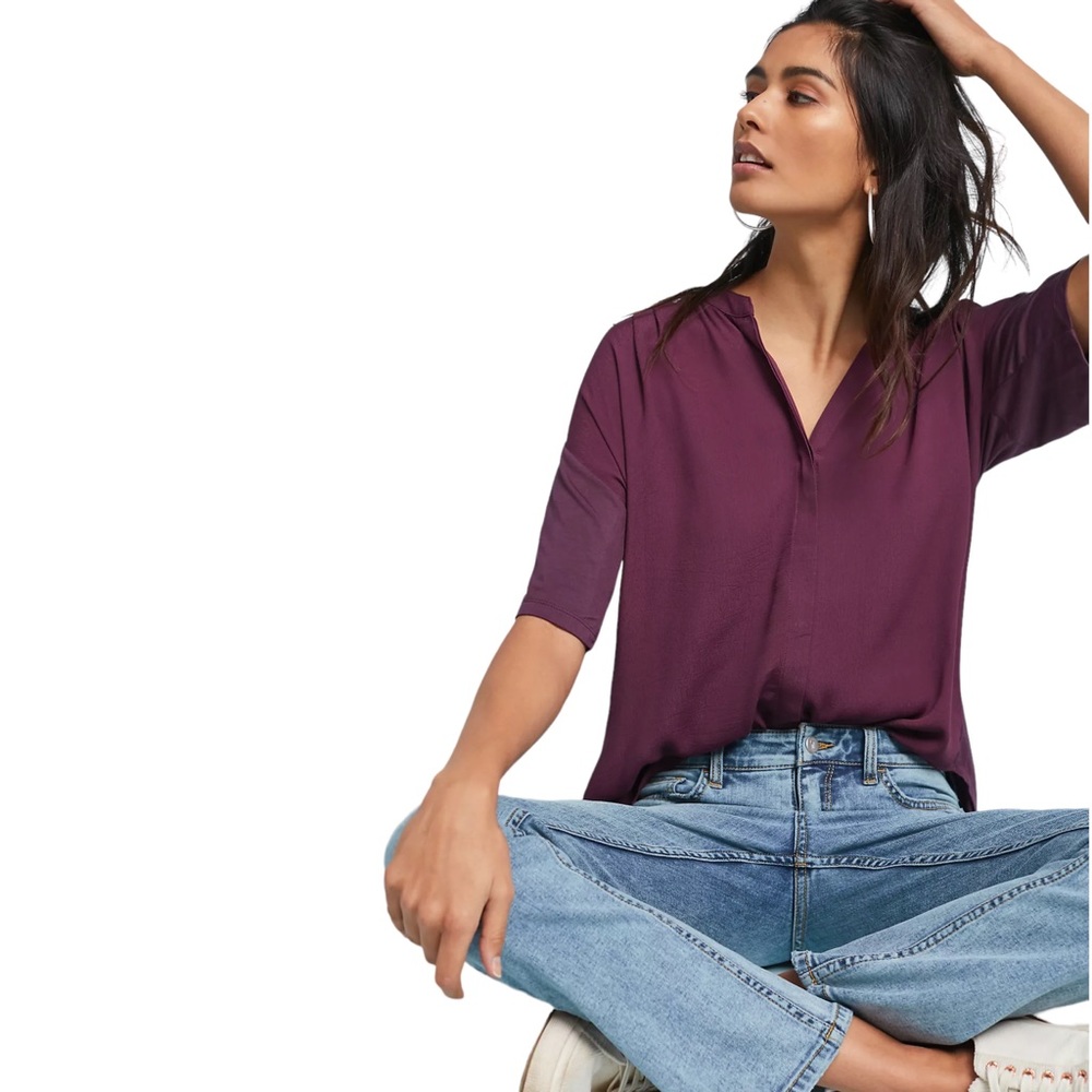 Anthropologie Alexa Buttondown Tunic Top in Raspberry Small
